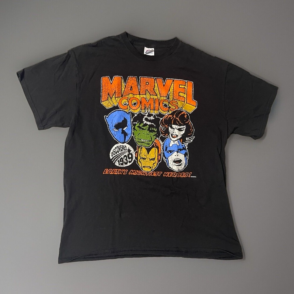 Marvel Comics Earths Mightiest Heroes T-Shirt Black Delta Pro Weight Mens L
